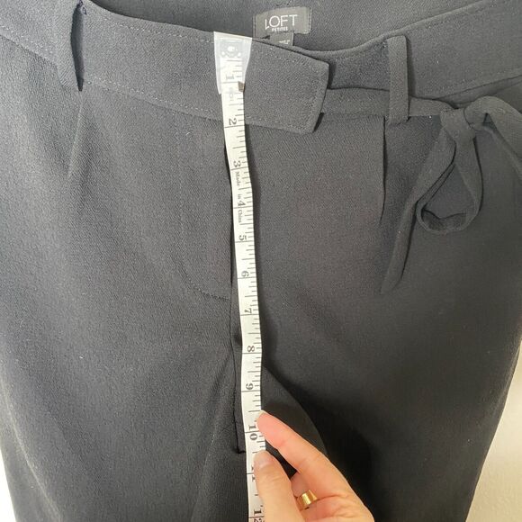 Loft Jet Black Capri Trouser Pants Hook Eye Closure Cute Tie Front 6 Petite - Picture 9 of 12